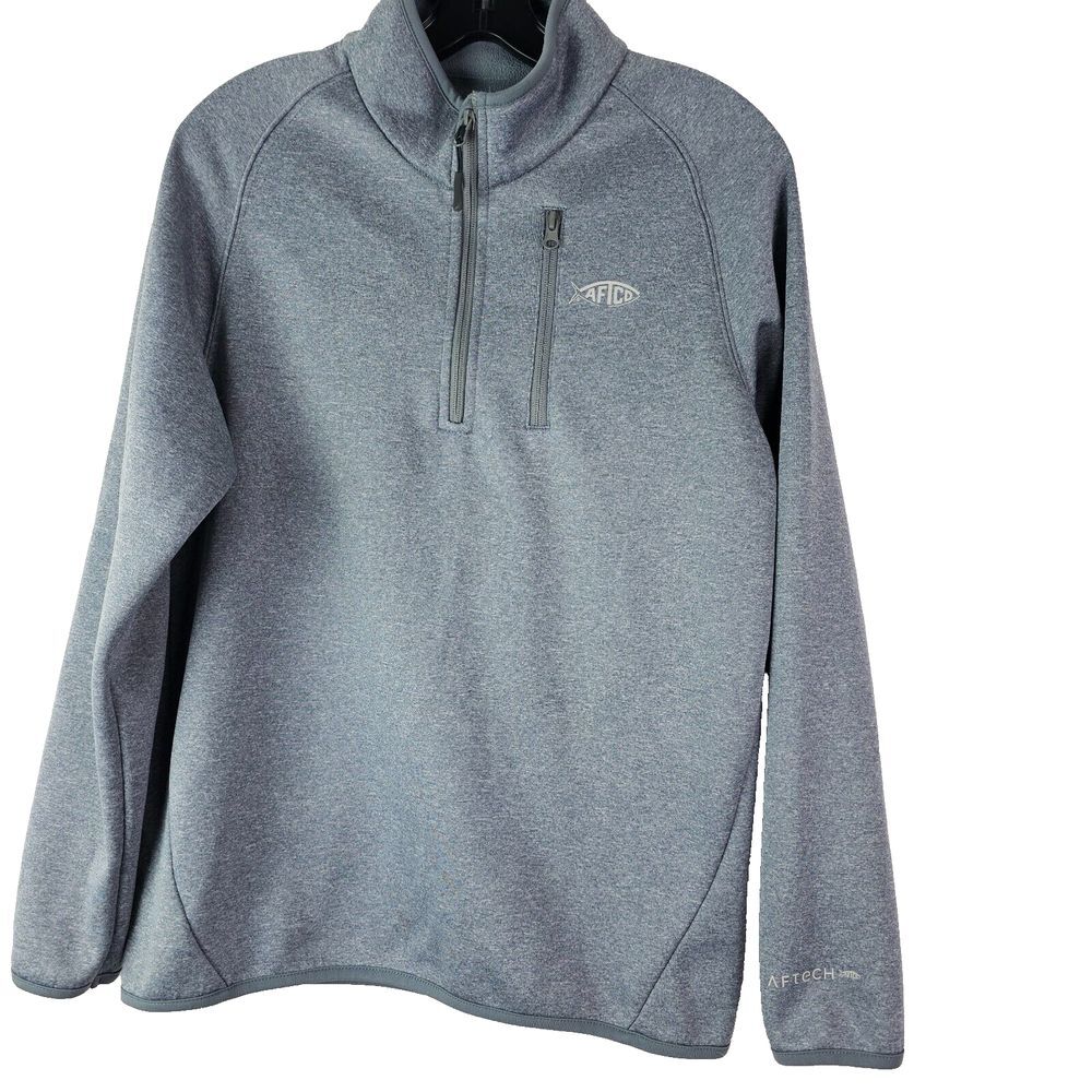 AFTCO Mens Vista Performance Fishing 1/4 Zip Pullover Small Gray‎ GUC